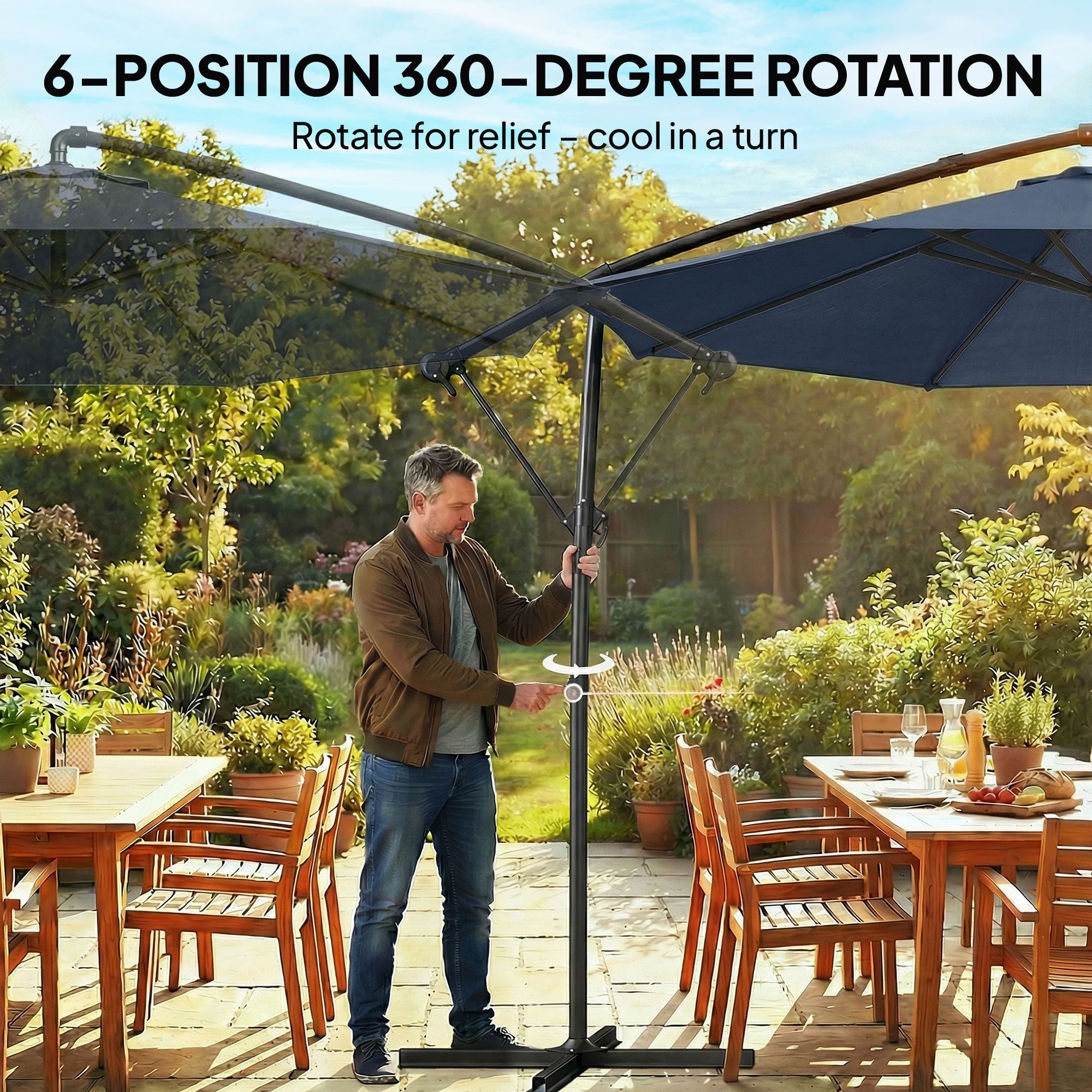 11 ft aluminum cantilever tilt patio umbrella ACEGOSES 11-ft Aluminum Navy Cantilever Patio Umbrella with Lights and Base  LW-HCT-TJ23BL at Lowes.com